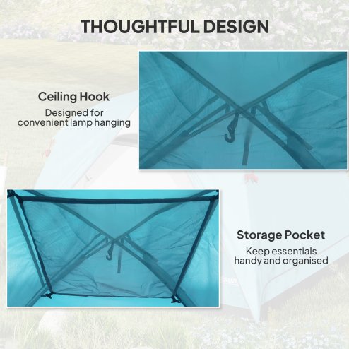Outsunny 3-4 Person Camping Tent, Easy Set Up Waterproof Dome Tent with Sewn-in Groundsheet, Mesh Windows, Pocket and Hook for Camping, Hiking, Backpacking, Navy Blue and Light Blue