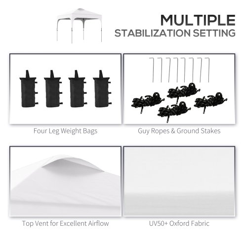 Outsunny 3 x 3(M) Pop Up Gazebo, UPF 50+ Foldable Canopy Tent with Wheeled Carrybag, 4 Leg Weight Bags, Height Adjustable Marquee Shelter 1 person easy setup for Outdoor Garden Patio Party, White