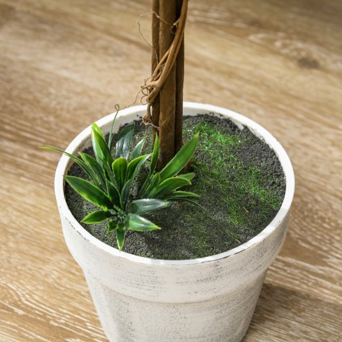 HOMCOM Set of 2 Decorative Artificial Plants Ball Trees with Lavender Flowers in Pot Fake Plants for Home Indoor Outdoor Decor, 60cm, White