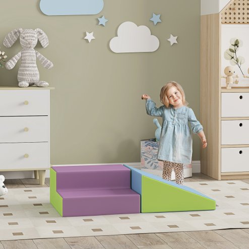 HOMCOM Soft Play Set, 2 Piece Kids Climb and Crawl Foam Play Activity Toys, Soft Play Equipment for Toddlers 12-36 Months, Blue