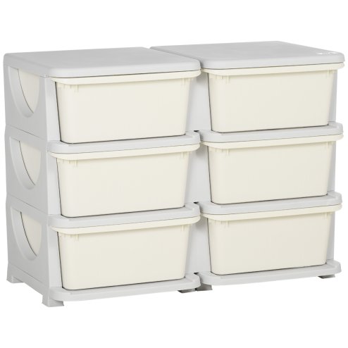 HOMCOM Kids Storage Units with 6 Drawers 3 Tier Chest Vertical Dresser Tower Toy Organiser for Nursery Playroom Kindergarten Cream Image