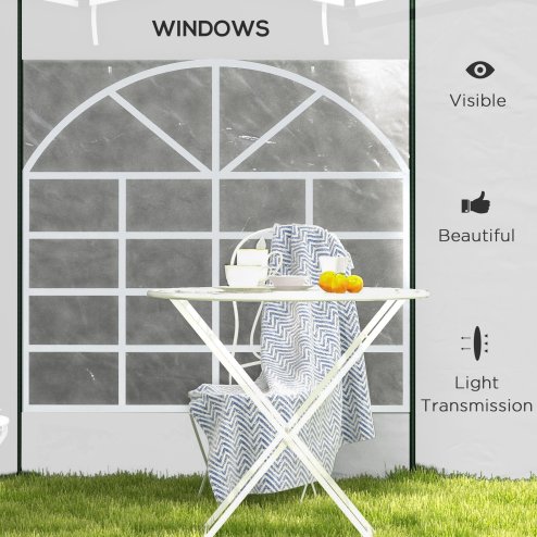 Outsunny Gazebo Side Panels with Windows and Doors, for 3x3(m) or 3x6m Pop Up Gazebo, 2 Pack Sides Replacement, White