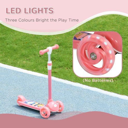 AIYAPLAY Kids Scooter, 3 Wheel Scooter for Toddlers Ages 2-6, with 3-level Adjustable Height, LED Light, TPE Handlebar, Kick Scooter for Boys and Girls, Pink