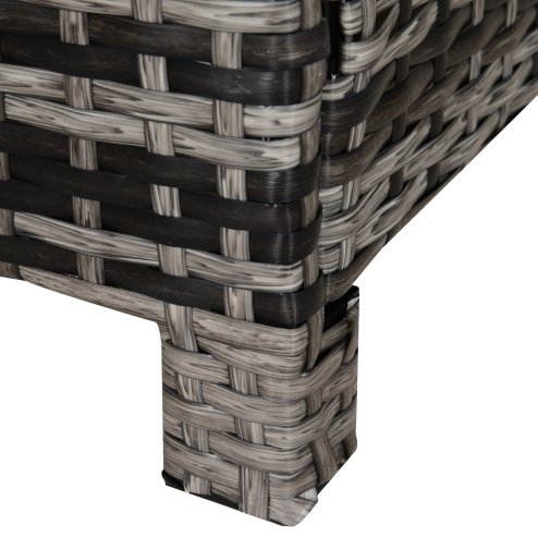 Outsunny Patio PE Rattan Side Table, Square Outdoor Coffee Table w/ Tempered Glass Top, Mixed Grey