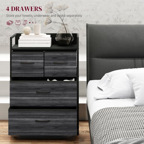 HOMCOM Bedroom Chest of Drawers, Fabric Dresser with 4 Drawers, Storage Organiser Unit with Open Shelf and Metal Frame for Living Room, Entryway