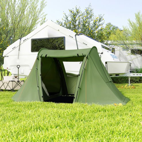 Outsunny 3 Man Camping Tent with Living Area and 2 Bedrooms, 3000mm Waterproof Family Tent with Sewn-in Groundsheet, Portable Dome Tent with Bag for Hiking, Festival, Backpacking, Green