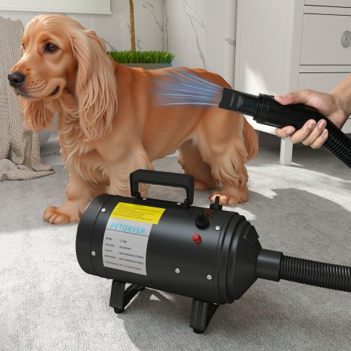 PawHut Dog Hair Dryer, 2200W Pet Grooming Hair Dryer with Adjustable Temperature & Velocity, Professional Low Noise Dog Blaster with 3 Different Nozzles, Black Image