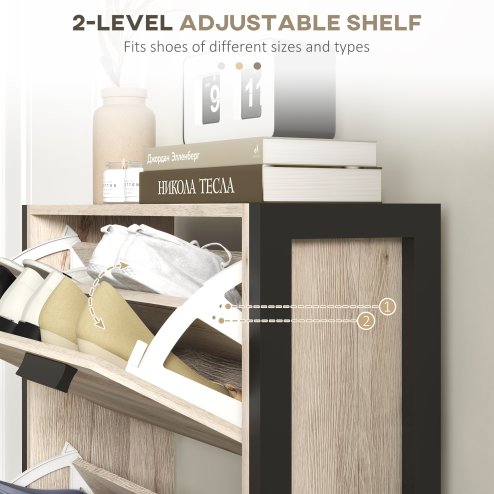 HOMCOM 3 Drawers Narrow Shoe Cabinet, 18 Pairs Shoe Storage Cupboard with 3 Flip Doors and Adjustable Shelves for Entryway, Hallway, Natural Wood-effect