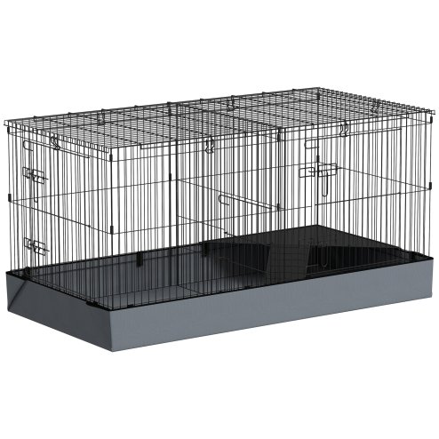 PawHut Guinea Pig Cage, 2 in 1 Rabbit Cage Pet Playpen with Removable Top, 2 Separate Area, Waterproof Oxford Fabric Floor, Perch, Ramp, Small Animal Cage for Guinea Pigs, Bunnies, Hedgehogs, Black