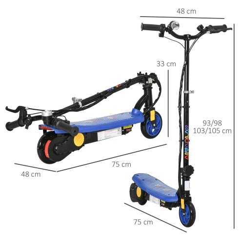 HOMCOM 120W E-Scooter Folding Electric Scooter with 12km/h Maximum Speed, Three Mode LED Headlight, Adjustable Height, Warning Bell, for Ages 7-14 Years - Blue