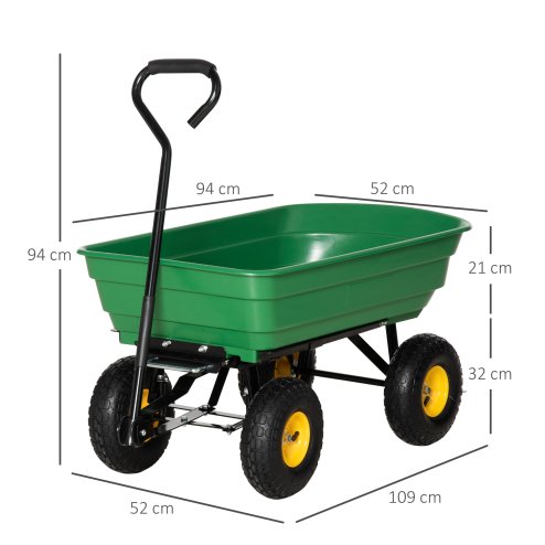 Outsunny 75 Litre Large Garden Cart, Tipping Wheelbarrows Heavy Duty Garden Dump Trolley 200kg Capacity for Festivals, Tools, Plants, Logs - Green