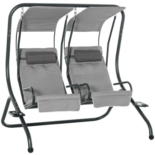 Outsunny Canopy Swing Chair Modern Garden Swing Seat Outdoor Relax Chairs with Removable Cushion, Headrest and Removable Shade Canopy, Grey
