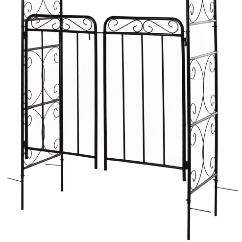 Outsunny Garden Decorative Metal Arch with Gate Outdoor Patio Trellis Arbor for Climbing Plant Archway Antique Black - 108L x 45W x 215Hcm