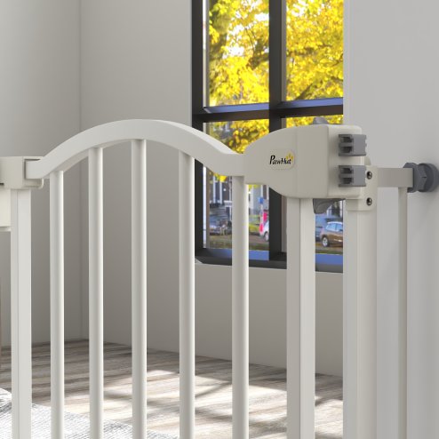 PawHut Pressure Fit Dog Stair Gate No Drilling Safety Gate Auto Close for Doorways, Hallways, 74-94cm Adjustable, 78cm Tall, White
