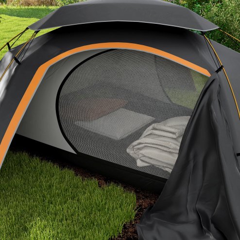 Outsunny 1-2 Man Camping Tent, Dome Tent with Removable Rainfly and Aluminium Frame, 2000mm Waterproof, Portable with Bag, for Fishing Hiking Festival, Dark Grey