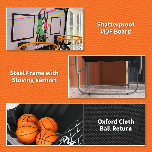 SPORTNOW Double-Shot Basketball Arcade Game, Foldable Indoor Basketball Game with 8 Modes, Electronic Scoreboard, Sound Effects, 4 Basketballs