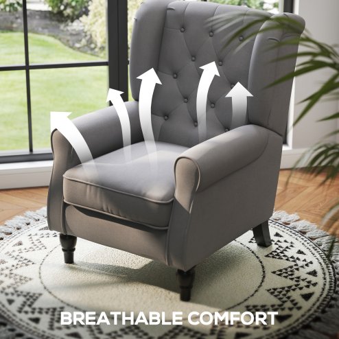 HOMCOM Retro Accent Chair, Linen Wingback Armchair with Wood Frame Button Tufted Design for Living Room Bedroom
