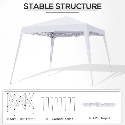 Outsunny 3 M x 3 M Base/ 2.5 M x 2.5 M Top Pop Up Gazebo, 2 Person Setup Instant with Carry Bag, Height Adjustable Slant Leg Party Tent Instant Event Shelter for Garden, Patio, White