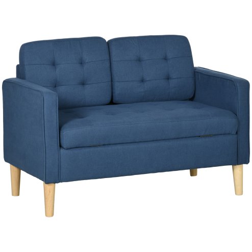 HOMCOM Modern 2 Seater Sofa with Hidden Storage, 117cm Tufted Cotton Couch with Wood Legs, Compact Loveseat for Living Room, Kitchen