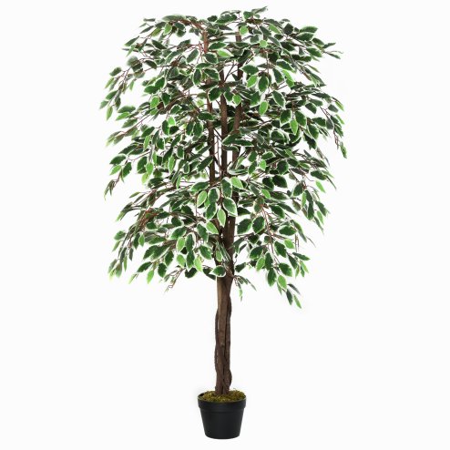 Outsunny 160cm/5.2FT Artificial Ficus Silk Tree with Nursery Pot, Decorative Fake Plant, for Indoor Outdoor D??cor