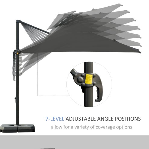Outsunny 2.7 x 2.7(m) Cantilever Parasol with Aluminium Frame, Crank and Tilt, 360-Degree Rotation, Double Top Garden Umbrella with Base and Cover, Dark Grey