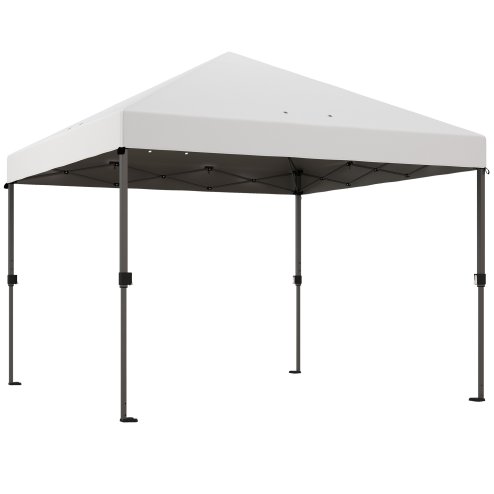 Outsunny 3 x 3(m) Pop Up Gazebo, 1 Person Easay Setup Marquee Party Tent with 1-Button Push, Adjustable Straight Legs, Wheeled Bag, Stakes, Ropes, Sandbags, Instant Shelter, White