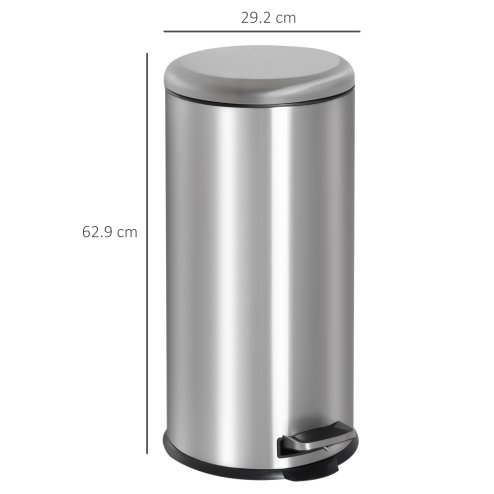HOMCOM Foot Pedal Bin Stainless Steel Metal Waste Rubbish Lid Kitchen Garbage 30L Silver