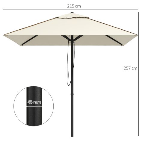 Outsunny 2M Garden Parasol Umbrella with Vent, Sun Shade Canopy with 4 Ribs, Piping Side, Umbrella for Garden Table, Balcony and Outdoor, Beige