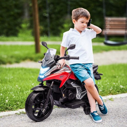 AIYAPLAY Honda Licensed 12V Kids Electric Motorbike, Ride on Motorcycle with Music, Headlights, Early Education Function, 2 Training Wheels, for 3-6 Years - Red