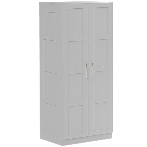 HOMCOM 2 Door Wardrobe for Bedroom, Double Wardrobe with Shelves and Hanging Rail, Modern Bedroom Furniture, Grey