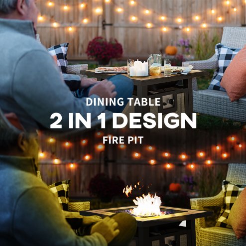 Outsunny Propane Gas Fire Pit Table, 50,000 BTU Smokeless Firepit Outdoor Patio Heater with Waterproof Cover, Glass Beads and Lid, 71 x 71 x 66.5cm, Brown