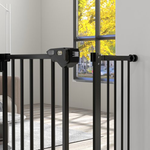 PawHut Dog Gate Stair Gate Pressure Fit Pets Barrier Auto Close for Doorway Hallway, 74-94cm Wide Adjustable, Black
