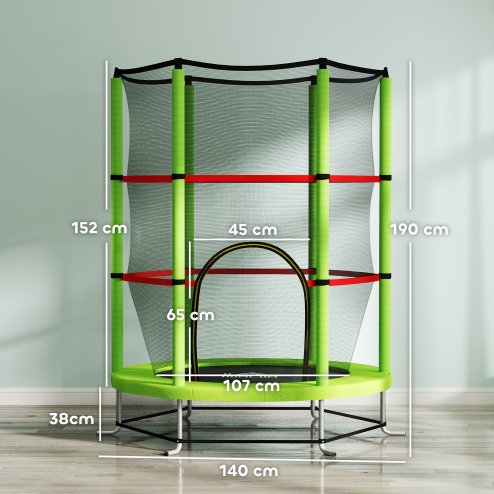 HOMCOM 4.6FT Kids Trampoline for Toddlers Outdoor Indoor w/ Enclosure Net, Steel Frame, for Ages 3-6 Years