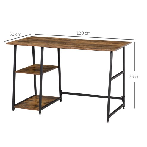 HOMCOM Computer Desk with Storage, Industrial Home Office Desk with 2 Tier Shelves and Steel Frame, Computer Table for Study Room
