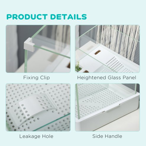 PawHut 50cm Turtle Tank Aquarium, Glass Tank with Basking Platform, Filter Layer Design, Full View Visually Terrapin Reptile Habitat, White