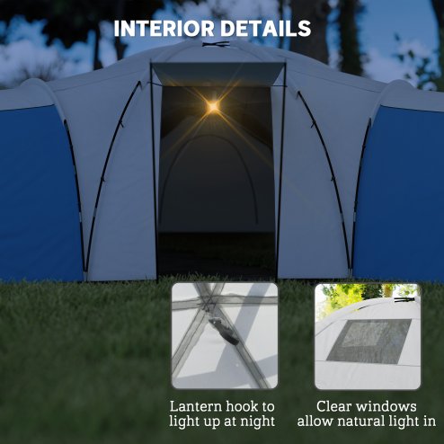 Outsunny 6-9 Man Large Tunnel Tent with 3 Bedroom, Living Area and Porch, 2000mm Waterproof Camping Tent, Portable with Bag, for Fishing Hiking Festival, Blue