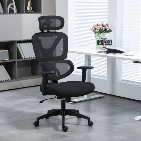 Vinsetto Ergonomic Office Chair, Mesh Swivel Desk Chair with Lumbar Support, Padded Seat, Adjustable Height and Headrest for Home Office, Black