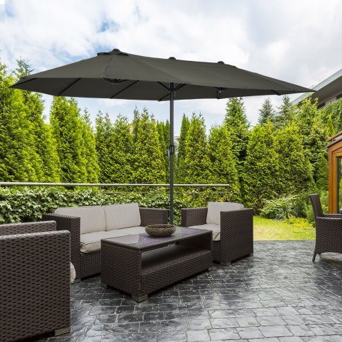 Outsunny 4.6m Large Garden Parasol Double-Sided Sun Umbrella Patio Market Canopy Shade Outdoor Grey - NO BASE