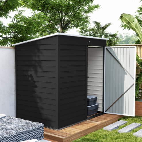 Outsunny 6 x 4ft Metal Garden Shed, Easy to Assemble, Galvanised Steel Shed with Lockable Door and Gloves, Outdoor Tool Storage Shed for Garden, Patio, Dark Grey