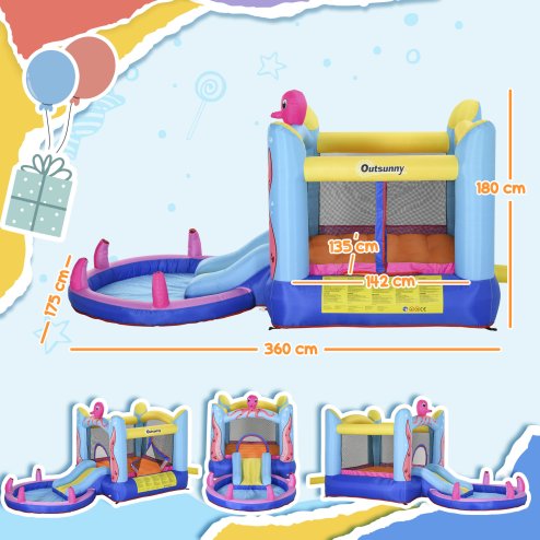 Outsunny 3 in 1 Kids Bouncy Castle with Slide and Pool Trampoline, Inflatable Water Park with Blower for Kids Age 3-8 Octopus Design 3.6 x 1.75 x 1.8m