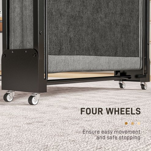 HOMCOM Folding Bed with Mattress, Foldable Guest Bed on Wheels, Portable Single Bed with 7cm Mattress, 188 x 76cm, Grey