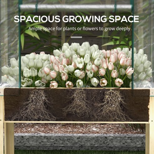Outsunny Wooden Raised Planter with Plastic Greenhouse Cover and Bed Liner, Elevated Garden Bed for Vegetables, Flowers, Herbs, 115 x 60 x 165cm, Clear