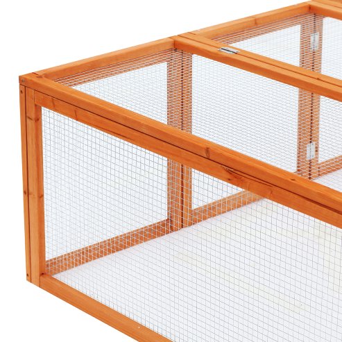 Pawhut Rabbit Run Wooden Rabbit Hutch Cage 6ft with Wire Mesh, Openable Roof, Play Space for Outdoor, 181 x 100 x 48 cm, Natural Wood Finish