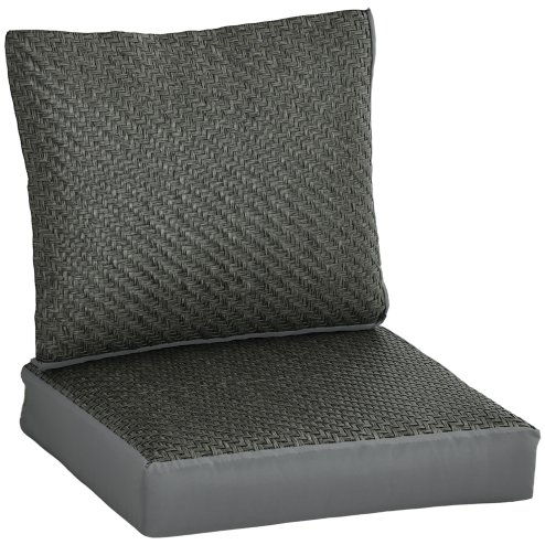 Outsunny 2 Pieces Outdoor Seat Cushions with Backrest, Fabric and PE Rattan Cover, Water Repellent Seat Pads for Chair, Swing, Sofa, Grey