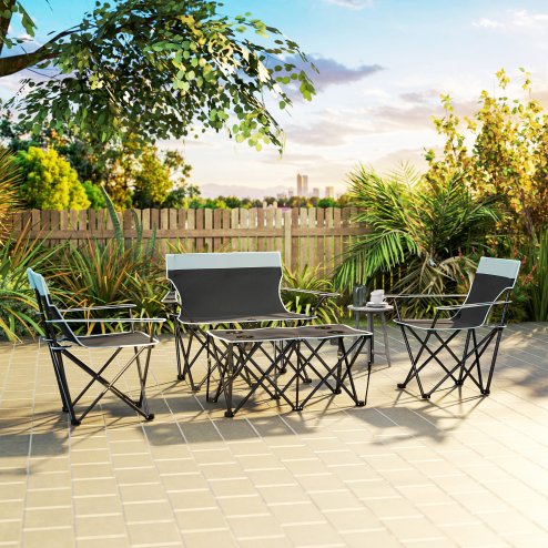 Outsunny 4 Piece Foldable Camping Table and Chairs Set, Portable Picnic Table with 3 Chairs, Cup Holders and Carrying Bag, Outdoor Lightweight Table Set for BBQ, Picnic, Parties, Grey