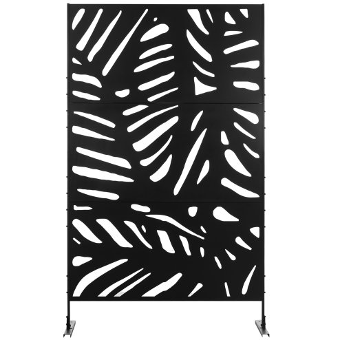 Outsunny Decorative Garden Privacy Screen with Stand, 6.5FT Freestanding Metal Outdoor Divider, Decorative Privacy Panel with Expansion Screws for Garden Pool Hot Tub, Large Leaves Style, Black