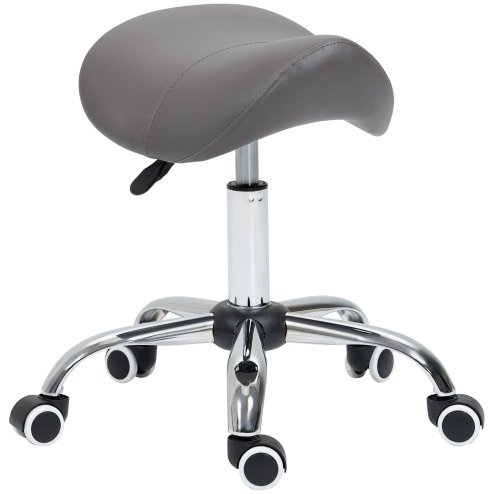 HOMCOM Cosmetic Stool 360?? Rotate Height Adjustable Salon Massage Spa Chair Hydraulic Rolling Faux Leather Saddle Stool Mobility, Grey