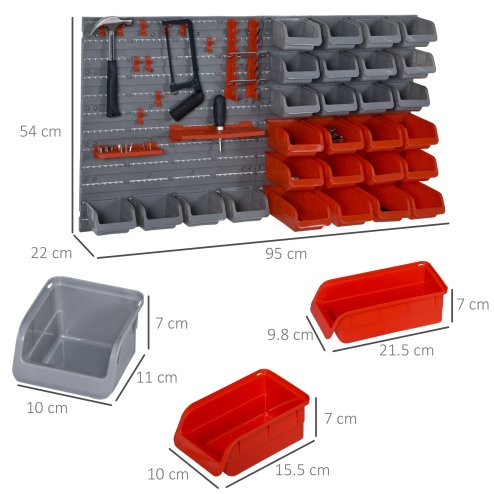 DURHAND 44 Pcs On-Wall Garage DIY Storage Unit with 28 Cubes 10 Hooks 2 Boards Screws Organisation Pegboard Tool Equipment Red
