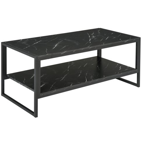 HOMCOM Coffee Table, Two-Tier Marble Centre Table with Metal Frame and Storage Shelf for Living Room, 106 x 50 x 45cm