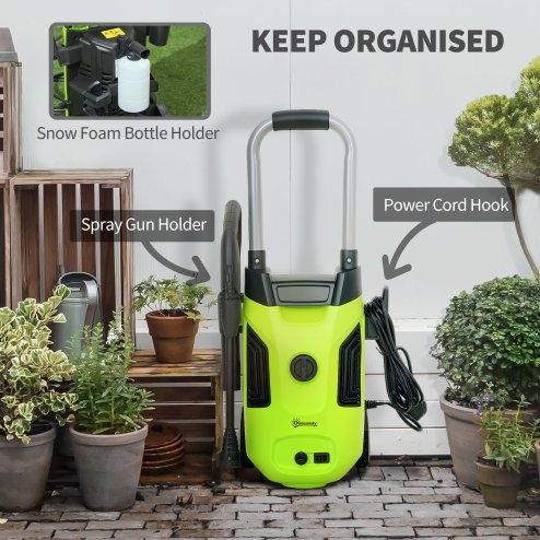 Outsunny 1800W High Pressure Washer, 150 Bar Pressure, 420 L/h Flow, Portable Electric Power Washer Jet Wash Cleaner with Adjustable Nozzle, 6M Hose, Steel Handle for Home Patio Car Driveway, Green